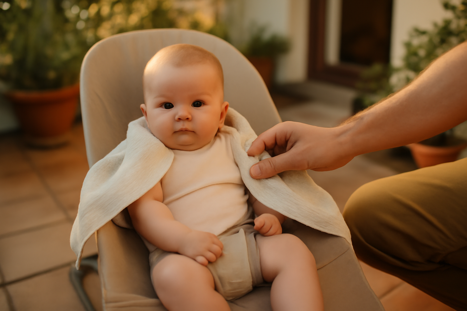comment habiller bebe en ete : bébé en body léger en journée ensoleillée