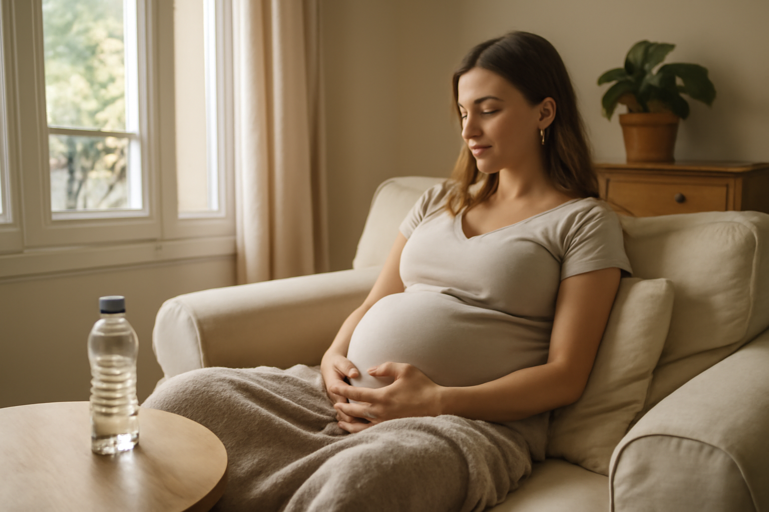 Sophrologie grossesse : séance de respiration guidée dans un salon lumineux