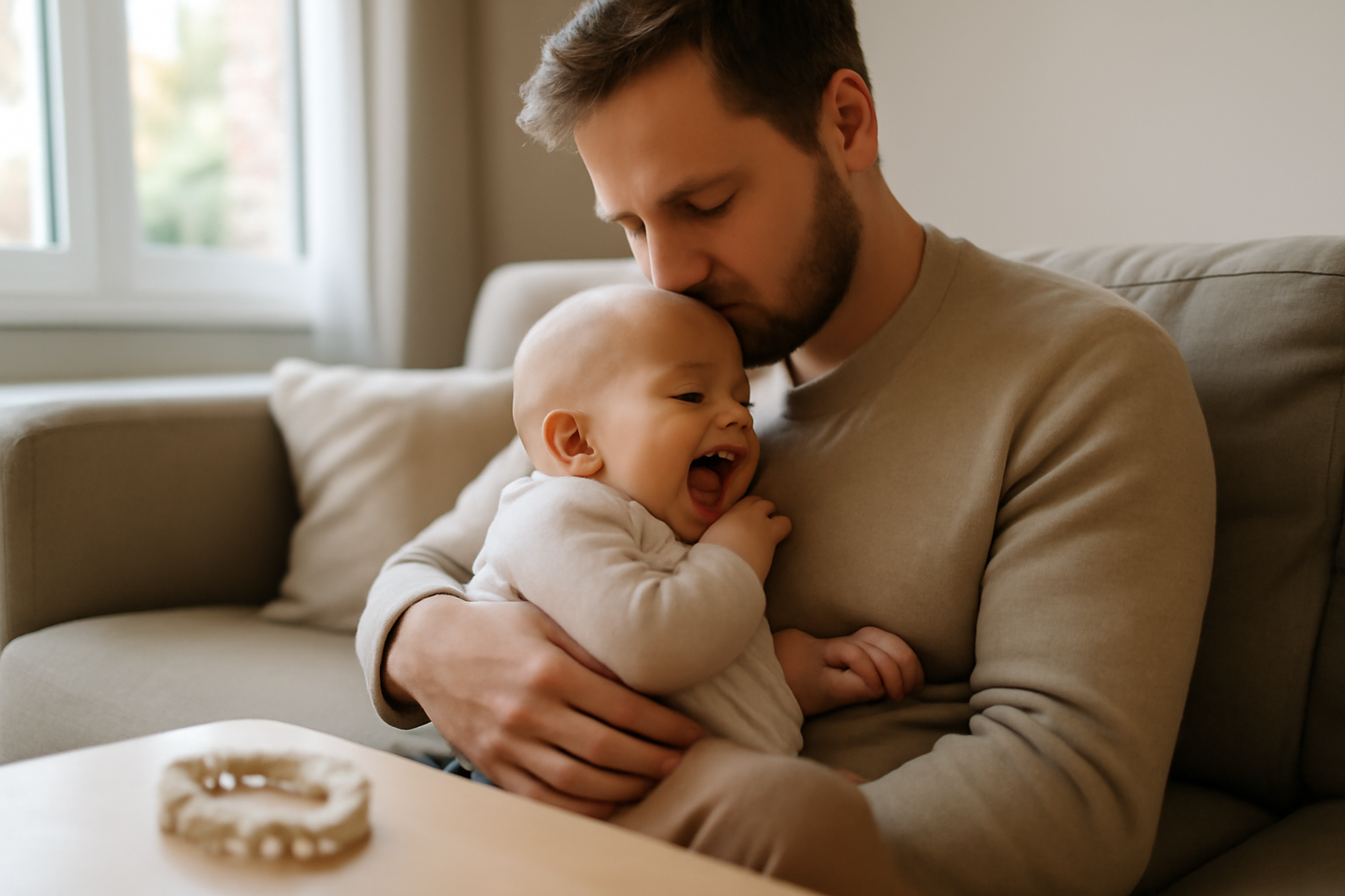 mal de dent bébé remède de grand-mère : anneau de dentition propre et massage doux des gencives