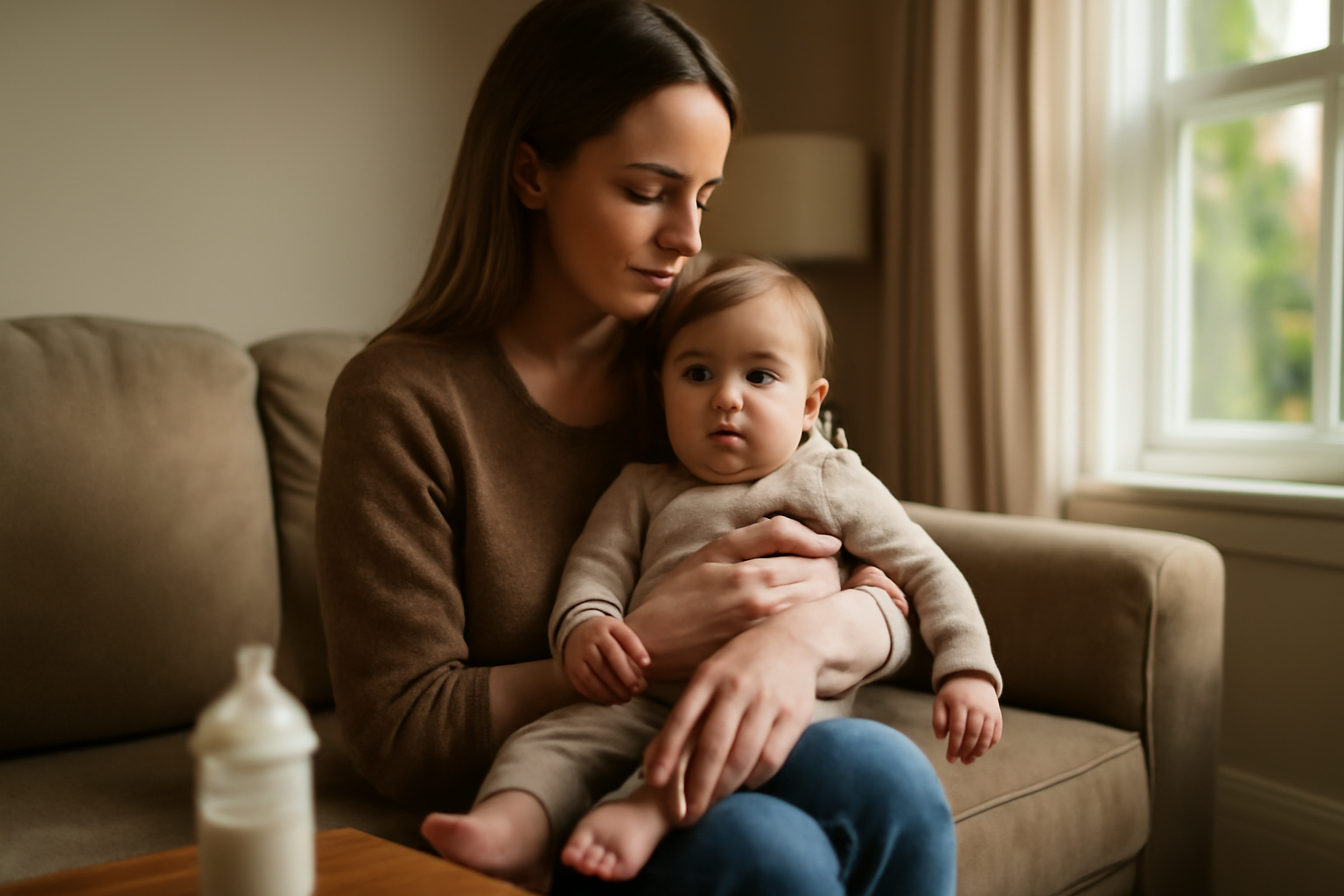 sevrage des bébés : maman et bébé pendant la transition des tétées, pièce lumineuse